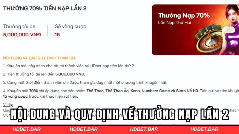 Nội dung và quy định của ưu đãi thưởng nạp lần 2