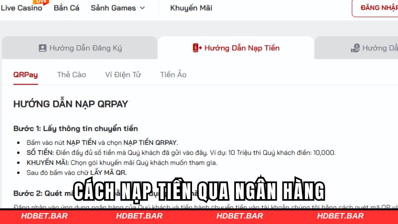 Cách thức để thực hiện việc nạp tiền qua ngân hàng